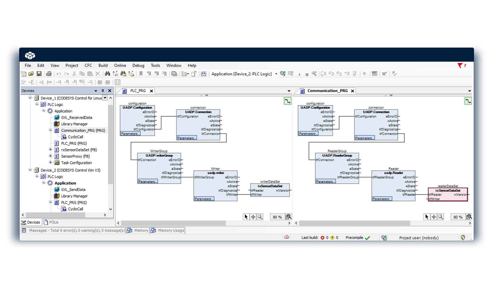 Screenshot der CODESYS-Software mit einer SPS-Programmieroberfläche.