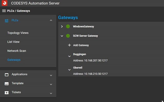 Screenshot CODESYS Automation Server Gateways
