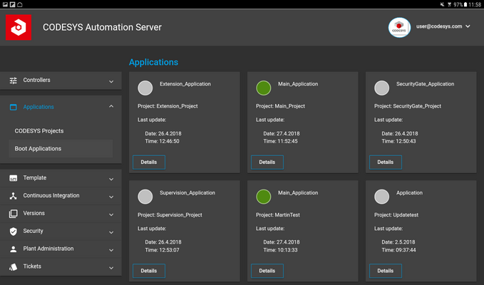 Screenshot CODESYS Automation Server Steuerungen