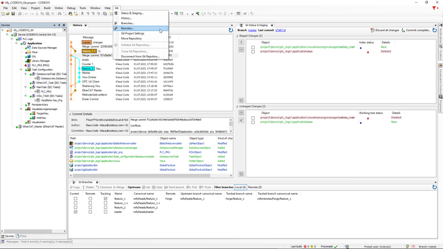Screenshot Funktionsumfang CODESYS Git 1.0.0.0