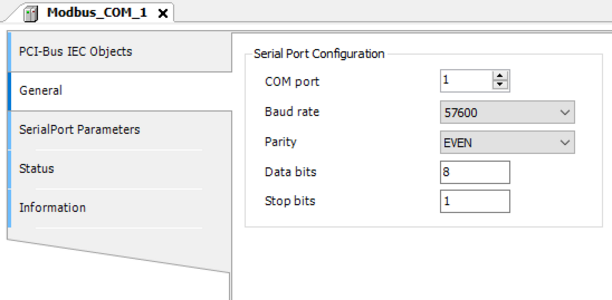 Screenshot CODESYS Modbus Konfiguration Busparameter
